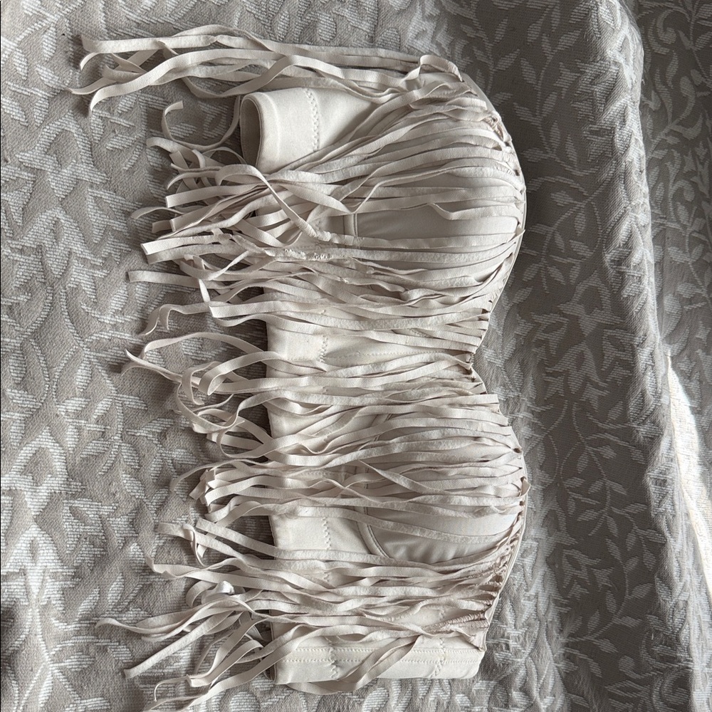 Fringe Strapless Cream Top